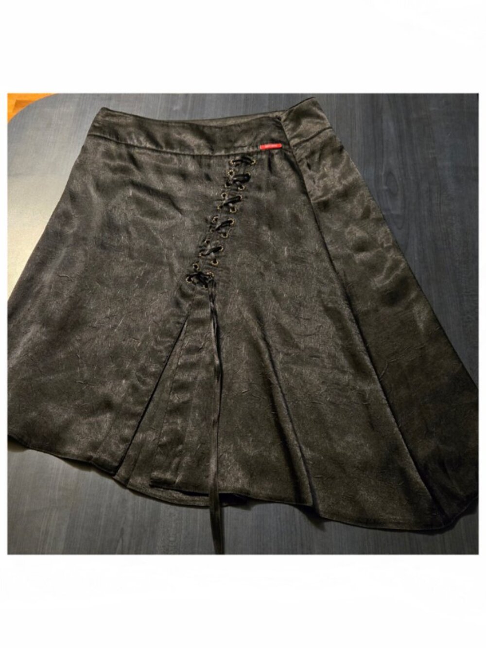 black asymetrical satin A-line skirt medium